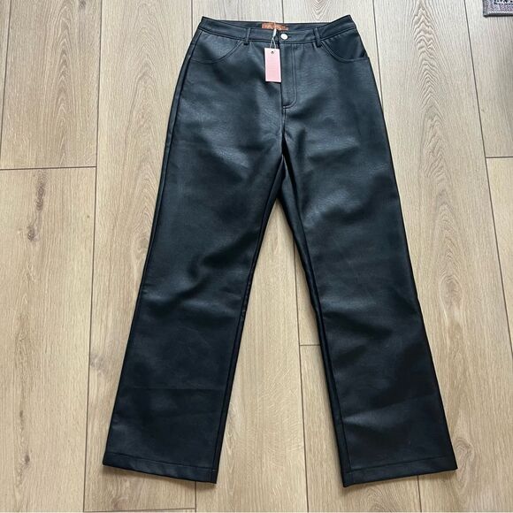 Beige Botany NWT Fall 23 Faux Leather Pants Size Large Miss Lola Boutique - Picture 4 of 14